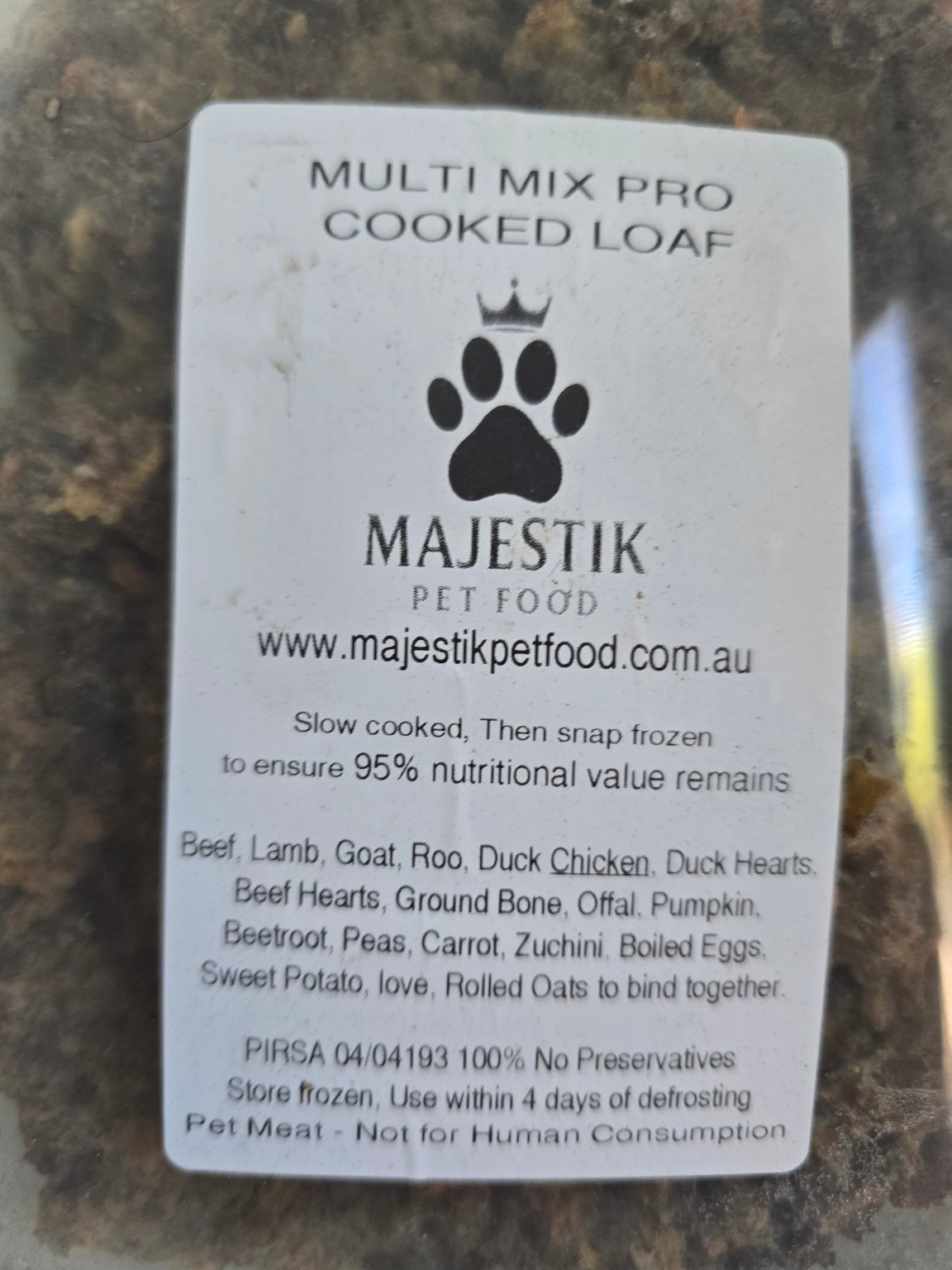 Majestik Multi Mix Pro Cooked Loaf ingredient label